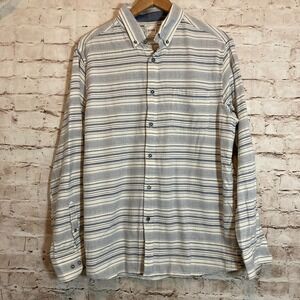 ROWM Shirt Mens Large Blue & White Striped‎ Button Down Cotton Long Sleeve